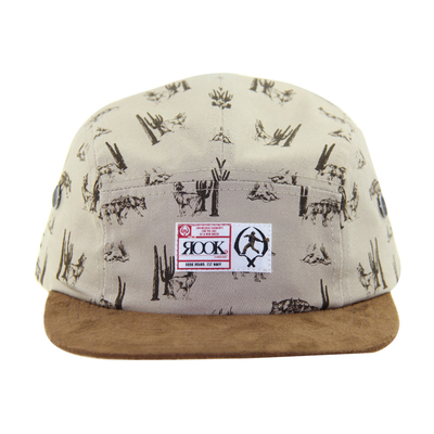 Suede Peak 5 Panel Camp Caps với vương miện in sublimation và dây da