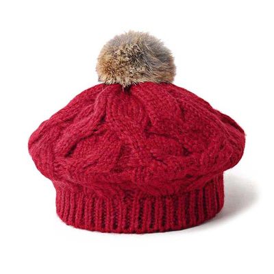 Mùa đông Phụ nữ dệt kim Beanie Mũ 56 cm Pom Pom Fur Beanie BIO Bông giặt